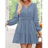 image:imageZESICA Womens Fall Long Sleeve V Neck Flowy Mini DressesDustyblue