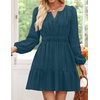 image:imageZESICA Womens Fall Long Sleeve V Neck Flowy Mini DressesLakeblue