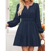 image:imageZESICA Womens Fall Long Sleeve V Neck Flowy Mini DressesNavy