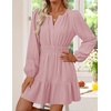 image:imageZESICA Womens Fall Long Sleeve V Neck Flowy Mini DressesPink