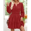 image:imageZESICA Womens Fall Long Sleeve V Neck Flowy Mini DressesRed