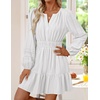 image:imageZESICA Womens Fall Long Sleeve V Neck Flowy Mini DressesWhite
