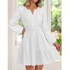 image:imageZESICA Womens Fall Long Sleeve V Neck Flowy Mini DressesWhite