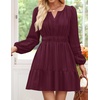 image:imageZESICA Womens Fall Long Sleeve V Neck Flowy Mini DressesWine
