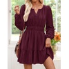 image:imageZESICA Womens Fall Long Sleeve V Neck Flowy Mini DressesWine