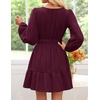 image:imageZESICA Womens Fall Long Sleeve V Neck Flowy Mini DressesWine