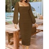 image:imageZESICA Womens Fall Long Sleeve Wedding Guest Midi DressesBrown