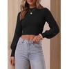 image:imageZESICA Womens Fall Mock Neck Cropped Sweaters Long Sleeve Pullover TopsBlack