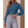 image:imageZESICA Womens Fall Mock Neck Cropped Sweaters Long Sleeve Pullover TopsDarkblue