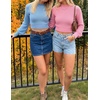 image:imageZESICA Womens Fall Mock Neck Cropped Sweaters Long Sleeve Pullover TopsLightblue