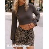 image:imageZESICA Womens Fall Mock Neck Cropped Sweaters Long Sleeve Pullover TopsNutmeg