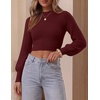 image:imageZESICA Womens Fall Mock Neck Cropped Sweaters Long Sleeve Pullover TopsWine