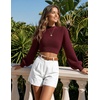 image:imageZESICA Womens Fall Mock Neck Cropped Sweaters Long Sleeve Pullover TopsWine