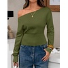 image:imageZESICA Womens Fall Off Shoulder Cinched Waist Cropped Sweaters TrendyArmygreen