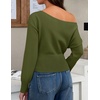 image:imageZESICA Womens Fall Off Shoulder Cinched Waist Cropped Sweaters TrendyArmygreen