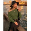 image:imageZESICA Womens Fall Off Shoulder Cinched Waist Cropped Sweaters TrendyArmygreen