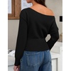 image:imageZESICA Womens Fall Off Shoulder Cinched Waist Cropped Sweaters TrendyBlack
