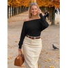 image:imageZESICA Womens Fall Off Shoulder Cinched Waist Cropped Sweaters TrendyBlack