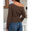 image:imageZESICA Womens Fall Off Shoulder Cinched Waist Cropped Sweaters TrendyBrown