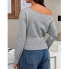 image:imageZESICA Womens Fall Off Shoulder Cinched Waist Cropped Sweaters TrendyGray