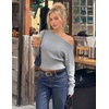 image:imageZESICA Womens Fall Off Shoulder Cinched Waist Cropped Sweaters TrendyGray