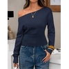 image:imageZESICA Womens Fall Off Shoulder Cinched Waist Cropped Sweaters TrendyNavy