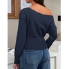 image:imageZESICA Womens Fall Off Shoulder Cinched Waist Cropped Sweaters TrendyNavy