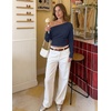 image:imageZESICA Womens Fall Off Shoulder Cinched Waist Cropped Sweaters TrendyNavy