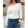 image:imageZESICA Womens Fall Off Shoulder Cinched Waist Cropped Sweaters TrendyWhite