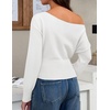 image:imageZESICA Womens Fall Off Shoulder Cinched Waist Cropped Sweaters TrendyWhite