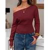 image:imageZESICA Womens Fall Off Shoulder Cinched Waist Cropped Sweaters TrendyWine