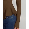 image:imageZESICA Womens Fall Ruffle Peplum Sweaters Cropped Pullover TopsBrown