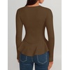 image:imageZESICA Womens Fall Ruffle Peplum Sweaters Cropped Pullover TopsBrown