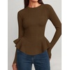image:imageZESICA Womens Fall Ruffle Peplum Sweaters Cropped Pullover TopsBrown