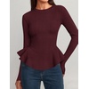 image:imageZESICA Womens Fall Ruffle Peplum Sweaters Cropped Pullover TopsBurgundy