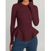 image:imageZESICA Womens Fall Ruffle Peplum Sweaters Cropped Pullover TopsBurgundy