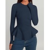 image:imageZESICA Womens Fall Ruffle Peplum Sweaters Cropped Pullover TopsNavy