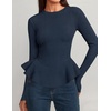image:imageZESICA Womens Fall Ruffle Peplum Sweaters Cropped Pullover TopsNavy