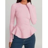 image:imageZESICA Womens Fall Ruffle Peplum Sweaters Cropped Pullover TopsPink
