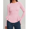 image:imageZESICA Womens Fall Ruffle Peplum Sweaters Cropped Pullover TopsPink