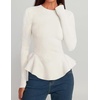 image:imageZESICA Womens Fall Ruffle Peplum Sweaters Cropped Pullover TopsWhite