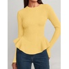 image:imageZESICA Womens Fall Ruffle Peplum Sweaters Cropped Pullover TopsYellow