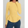 image:imageZESICA Womens Fall Ruffle Peplum Sweaters Cropped Pullover TopsYellow