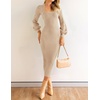 image:imageZESICA Womens Fall Slit Knit Long Sleeve Bodycon Sweater DressLightkhaki