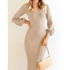 image:imageZESICA Womens Fall Slit Knit Long Sleeve Bodycon Sweater DressLightkhaki