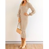 image:imageZESICA Womens Fall Slit Knit Long Sleeve Bodycon Sweater DressLightkhaki
