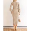 image:imageZESICA Womens Fall Slit Knit Long Sleeve Bodycon Sweater DressLightkhaki