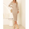 image:imageZESICA Womens Fall Slit Knit Long Sleeve Bodycon Sweater DressLightkhaki