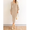 image:imageZESICA Womens Fall Slit Knit Long Sleeve Bodycon Sweater DressLightkhaki