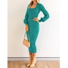 image:imageZESICA Womens Fall Slit Knit Long Sleeve Bodycon Sweater DressPeacock
